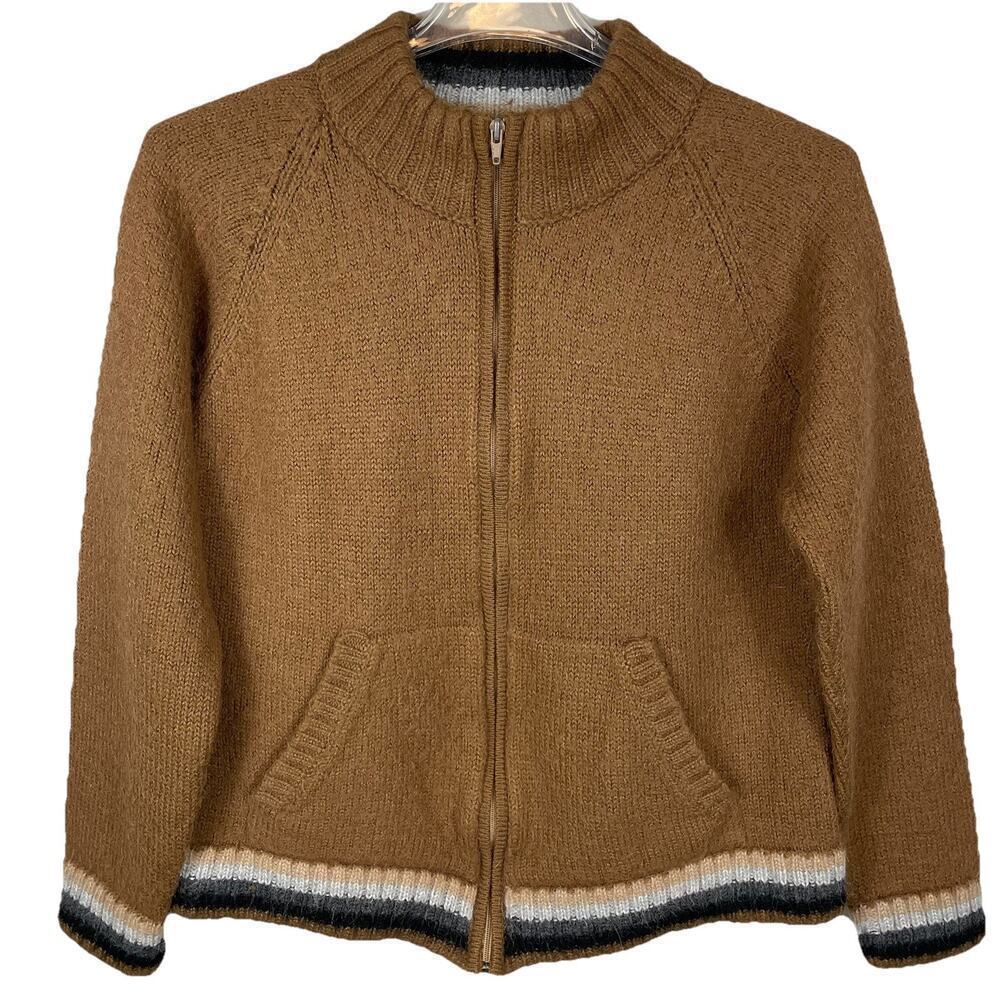Novica Peru Alpaca Cardigan Sweater Women’s Size XL Brown Nordic Full Zip Heavy